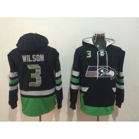 Men's Seattle Seahawks #3 Russell Wilson Navy Blue All Stitched NFL Hoodie Sweatshirt