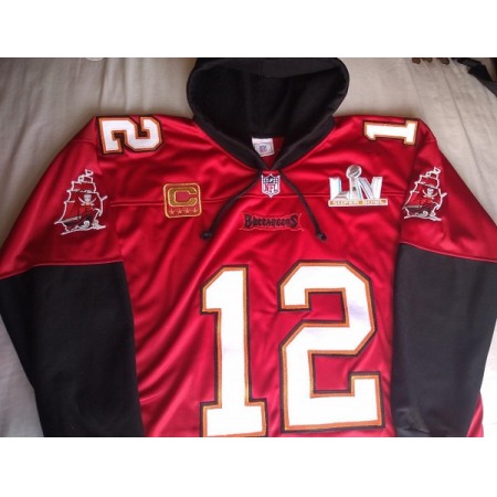 Men's Tampa Bay Buccaneers #12 Tom Brady Red Super Bowl LV With C Patch Pullover Hoodie