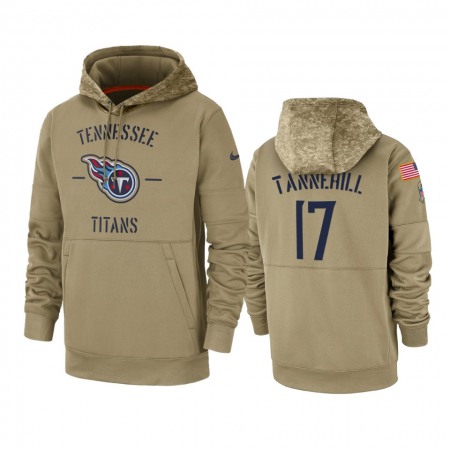 Men's Tennessee Titans #17 Ryan Tannehill Tan 2019 Salute to Service Sideline Therma Pullover Hoodie