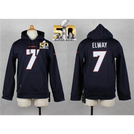 Nike Broncos #7 John Elway Navy Blue Super Bowl 50 Youth Pullover NFL Hoodie