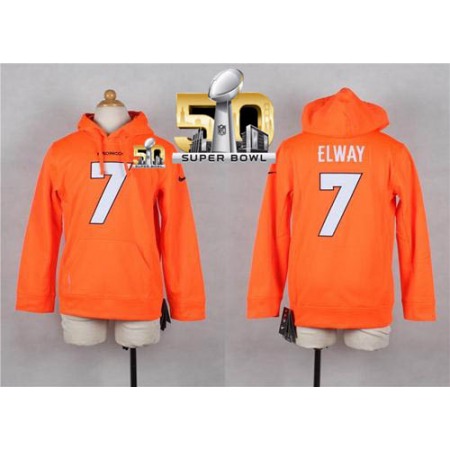 Nike Broncos #7 John Elway Orange Super Bowl 50 Youth Player NFL Hoodie