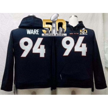 Nike Broncos #94 DeMarcus Ware Navy Blue Super Bowl 50 Youth Pullover NFL Hoodie