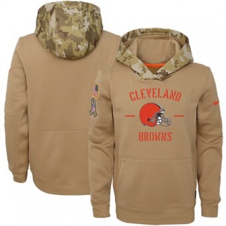 Youth Cleveland Browns Khaki 2019 Salute to Service Therma Pullover Hoodie