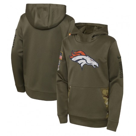 Youth Denver Broncos 2022 Olive Salute to Service Therma Performance Pullover Hoodie