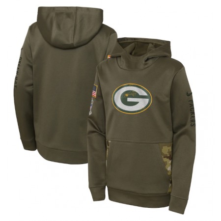 Youth Green Bay Packers 2022 Olive Salute to Service Therma Performance Pullover Hoodie