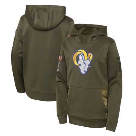 Youth Los Angeles Rams 2022 Olive Salute to Service Therma Performance Pullover Hoodie