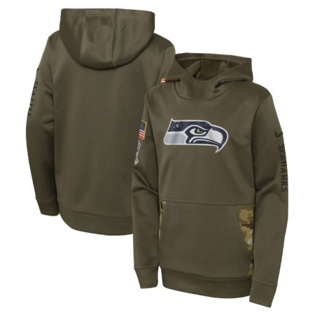 Youth Seattle Seahawks 2022 Olive Salute to Service Therma Performance Pullover Hoodie