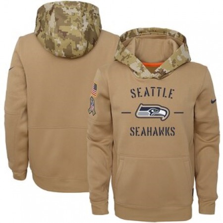Youth Seattle Seahawks Khaki 2019 Salute to Service Therma Pullover Hoodie