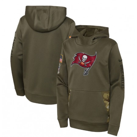 Youth Tampa Bay Buccaneers 2022 Olive Salute to Service Therma Performance Pullover Hoodie