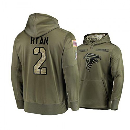 Men's Atlanta Falcons #2 Matt Ryan 2019 Olive Salute To Service Sideline Therma Performance Pullover Hoodie