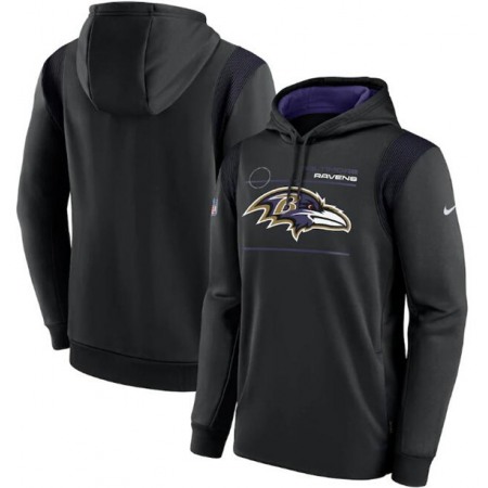 Men's Baltimore Ravens 2021 Black Sideline Logo Performance Pullover Hoodie