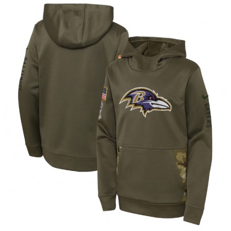 Youth Baltimore Ravens 2022 Olive Salute to Service Therma Performance Pullover Hoodie