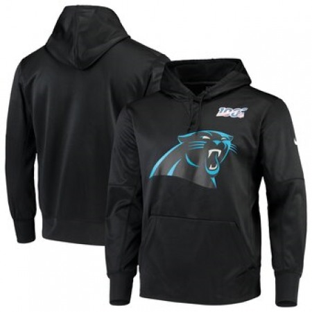 Men's Carolina Panthers Black 100th Season Primary Logo Circuit Performance Pullover Hoodie