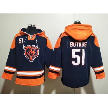 Men's Chicago Bears #51 Dick Butkus Navy Ageless Must-Have Lace-Up Pullover Hoodie