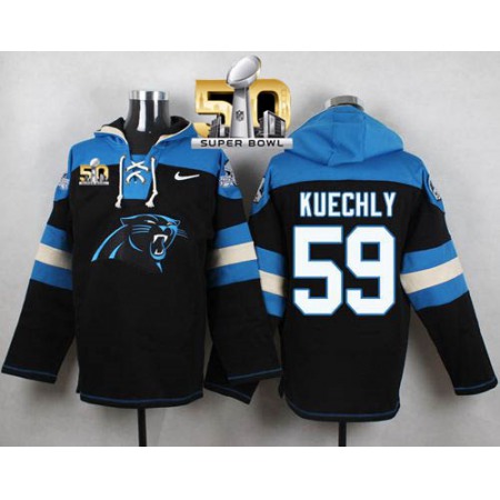 Nike Panthers #59 Luke Kuechly Black Super Bowl 50 Player Pullover NFL Hoodie