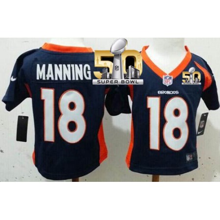Toddler Nike Broncos #18 Peyton Manning Navy Blue Alternate Super Bowl 50 Stitched NFL Elite Jersey