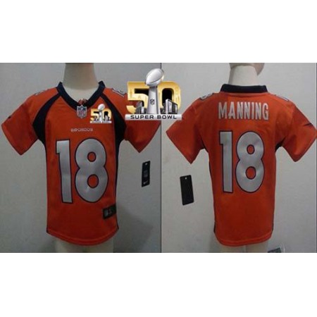 Toddler Nike Broncos #18 Peyton Manning Orange Team Color Super Bowl 50 Stitched NFL Elite Jersey