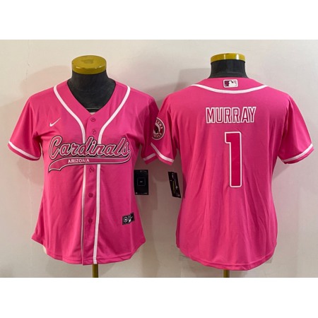 Women's Arizona Cardinals #1 Kyler Murray Pink With Patch Cool Base Stitched Baseball Jersey(Run Small)