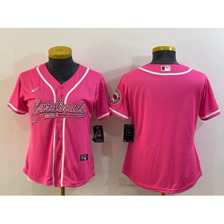 Women's Arizona Cardinals Blank Pink With Patch Cool Base Stitched Baseball Jersey(Run Small)