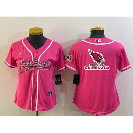 Women's Arizona Cardinals Pink Team Big Logo With Patch Cool Base Stitched Baseball Jersey(Run Small)