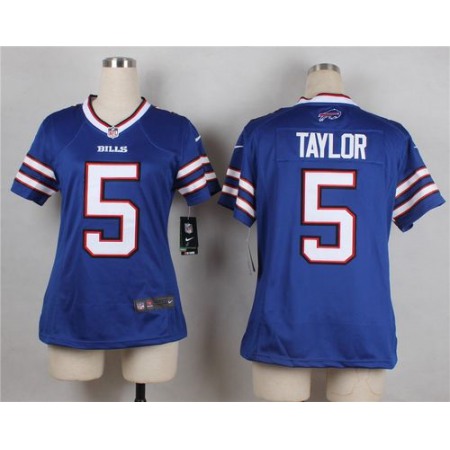 Nike Bills #5 Tyrod Taylor Royal Blue Team Color Women's Stitched NFL Elite Jersey
