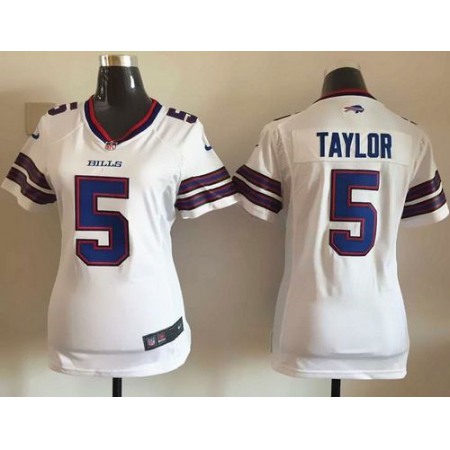 Nike Bills #5 Tyrod Taylor White Women's Stitched NFL Elite Jersey