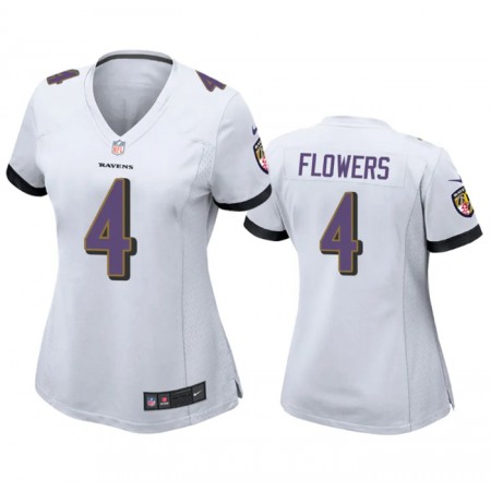 Women's Baltimore Ravens #4 Zay Flowers White Football Jersey(Run Small)