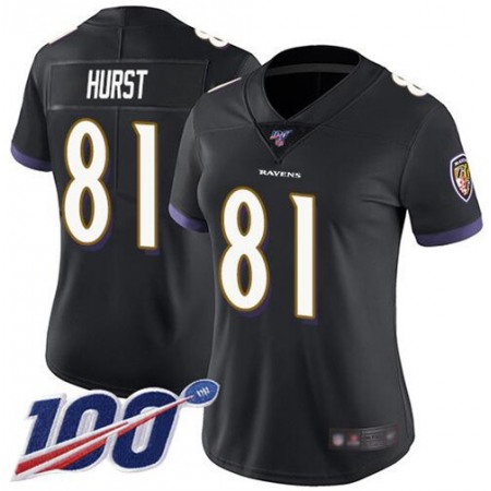 Women's Baltimore Ravens #81 Hayden Hurst Black 2019 100th Season Vapor Untouchable Limited NFL Jersey