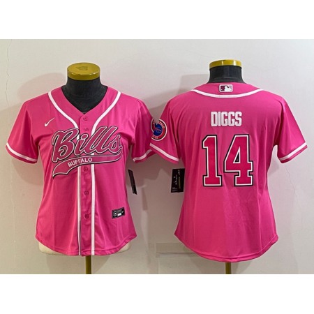 Women's Buffalo Bills #14 Stefon Diggs Pink With Patch Cool Base Stitched Baseball Jersey(Run Small)