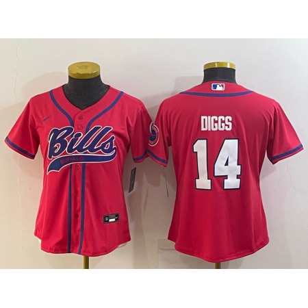 Women's Buffalo Bills #14 Stefon Diggs Red With Patch Cool Base Stitched Baseball Jersey(Run Small)