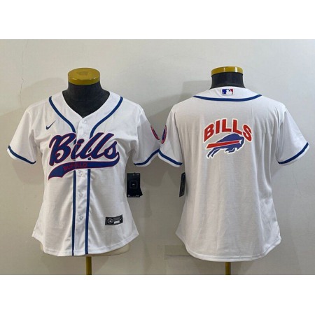 Women's Buffalo Bills White Team Big Logo With Patch Cool Base Stitched Baseball Jersey(Run Small)