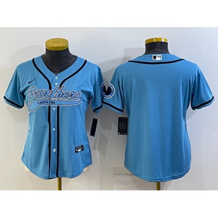 Women's Carolina Panthers Blank Blue With Patch Cool Base Stitched Baseball Jersey(Run Small)