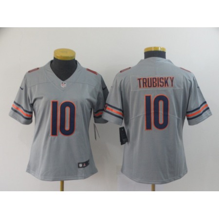 Women's Chicago Bears #10 Mitchell Trubisky 2019 Silver Inverted Legend Stitched NFL Jersey(Runs Small)