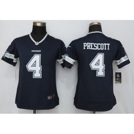 Nike Cowboys #4 Dak Prescott Navy Blue Team Color Women's Stitched NFL Limited Jersey