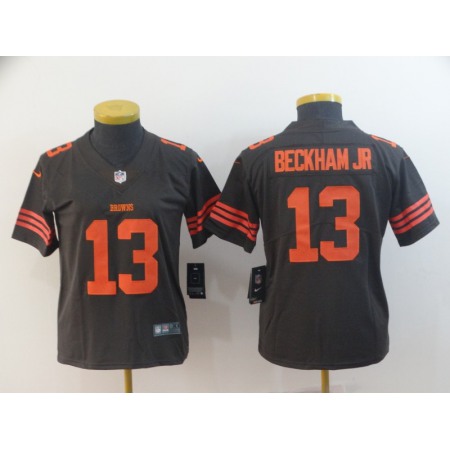 Women's Cleveland Browns #13 Odell Beckham Jr. Brown Color Rush Limited Stitched NFL Jersey(Run Small)