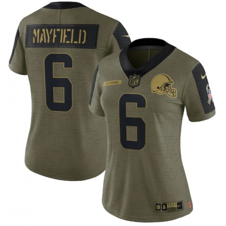 Women's Cleveland Browns #6 Baker Mayfield 2021 Olive Salute To Service Limited Stitched Jersey(Run Small)