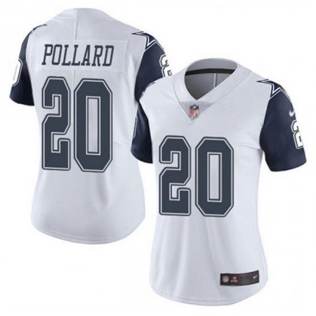 Women's Dallas Cowboys #20 Tony Pollard White Navy Vapor Untouchable Limited Stitched Football Jersey(Run Small