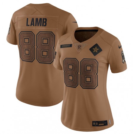 Women's Dallas Cowboys #88 CeeDee Lamb 2023 Brown Salute To Service Limited Stitched Football Jersey(Run Small