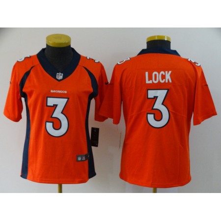 Women's Denver Broncos #3 Drew Lock Orange Vapor Untouchable Stitched Jersey(Run Small)