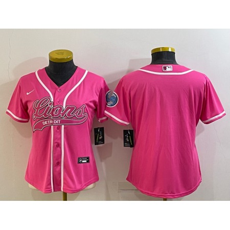 Women's Detroit Lions Blank Pink With Patch Cool Base Stitched Baseball Jersey(Run Small)