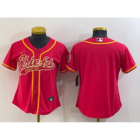 Women's Kansas City Chiefs Blank Red With Patch Cool Base Stitched Baseball Jersey(Run Small)