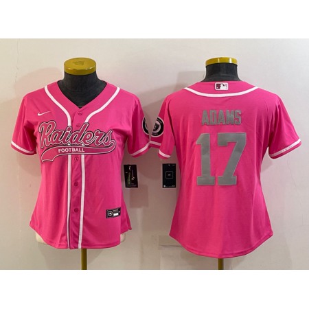 Women's Las Vegas Raiders #17 Davante Adams Pink Silver With Patch Cool Base Stitched Baseball Jersey(Run Small)