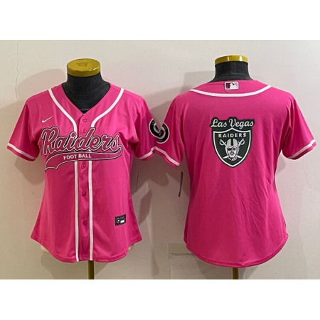 Women's Las Vegas Raiders Pink Team Big Logo With Patch Cool Base Stitched Baseball Jersey(Run Small)