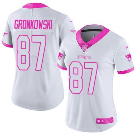 Nike Patriots #87 Rob Gronkowski White/Pink Women's Stitched NFL Limited Rush Fashion Jersey