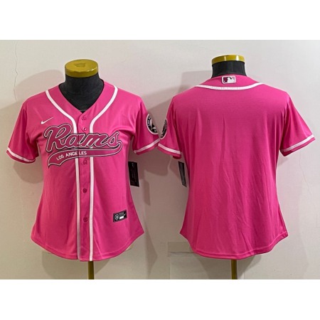 Women's Los Angeles Rams Blank Pink With Patch Cool Base Stitched Baseball Jersey(Run Small)
