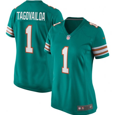 Women's Miami Dolphins #1 Tua Tagovailoa Aqua Stitched Jersey(Run Small)