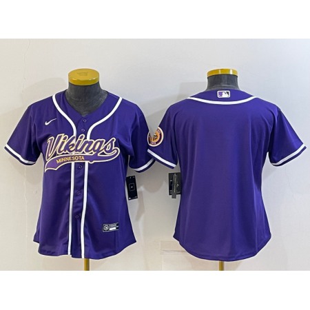 Women's Minnesota Vikings Blank Purple With Patch Cool Base Stitched Baseball Jersey(Run Small)