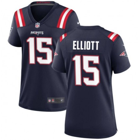 Women's New England Patriots #15 Ezekiel Elliott Navy Stitched Jersey(Run Small)