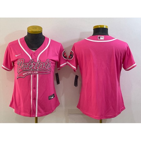 Women's New England Patriots Blank Pink With Patch Cool Base Stitched Baseball Jersey(Run Small)