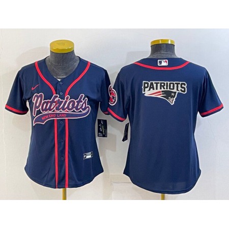 Women's New England Patriots Navy Team Big Logo With Patch Cool Base Stitched Baseball Jersey(Run Small)